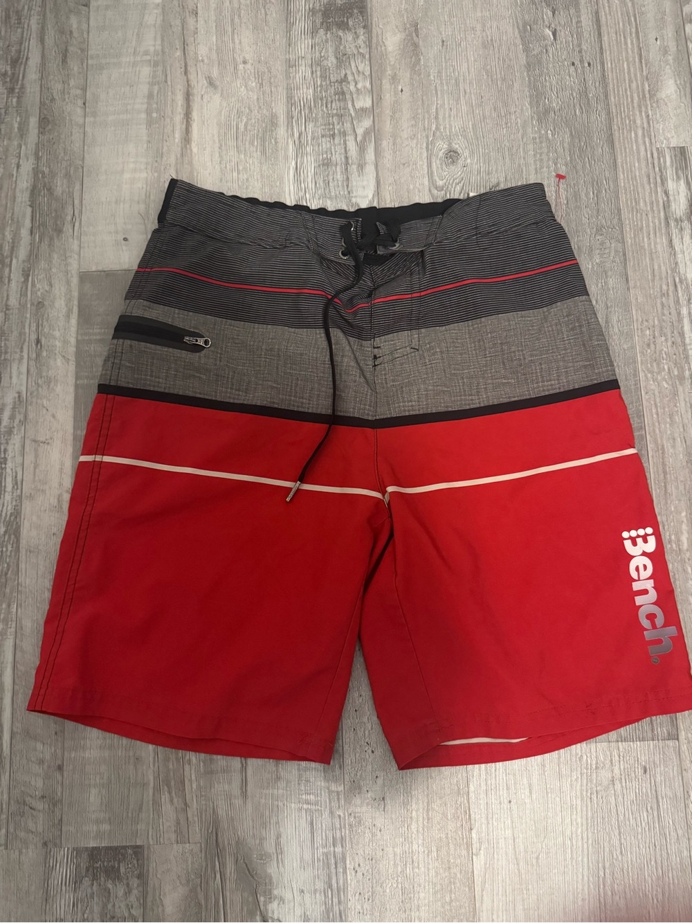 Bench Red and Gray Striped Men’s Swim Board Shorts